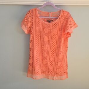 Kate & Mallory Short Sleeve Lace Top in Peach NWOT Size Large